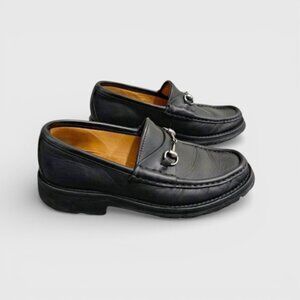 Gucci Women Black Leather Horsebit Loafers Flats Size 35 EU (5 US) Italy